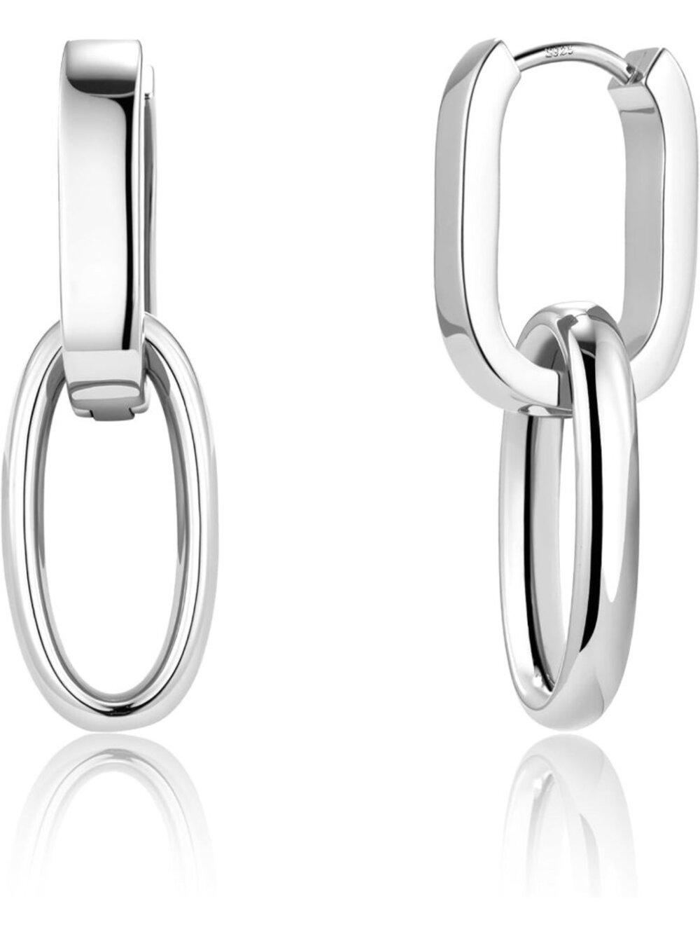 Stylish Silver Double Hoop Dangle Earrings for Women | Trendy Paperclip Design